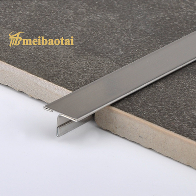 T Shape Stainless Steel Bullnose Tile Trim T6 X 3048mm Silver Hairline Design
