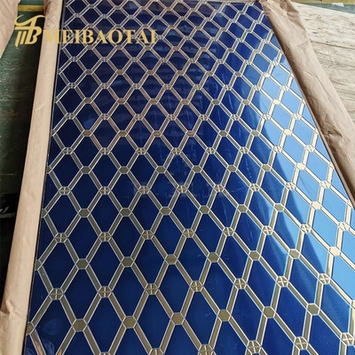 কাউন্টারের জন্য নীল সোনার মিশ্র রঙের ডায়মন্ড প্যাটার্ন আলংকারিক শীট 4x8 ফুট