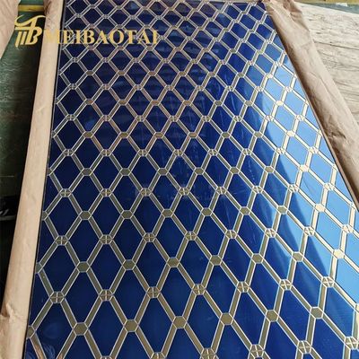 কাউন্টার সজ্জার জন্য নীল সোনালী মিশ্র রঙের হীরা প্যাটার্ন এমবসড স্টেইনলেস স্টিল শিট 4x8 ফুট