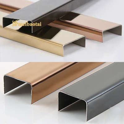304 Decorative U Slot Stainless Steel Tile Trim color Mirror Finish